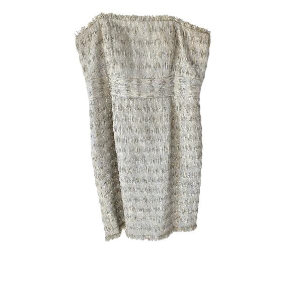 Theia Textured Silver Iridescent Strapless Metallic Dress Strapless size 14 - Picture 1 of 8